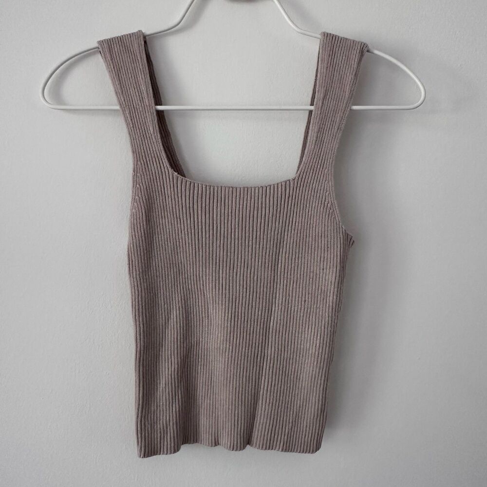 Abercrombie & Fitch Smoky Brown Ottoman Ribbed Square Neck Tank Top Large L